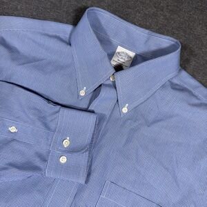 Brooks Brothers Button Down Shirt Mens 16.5 4/5 Blue Micro Check Regent Fit Prep